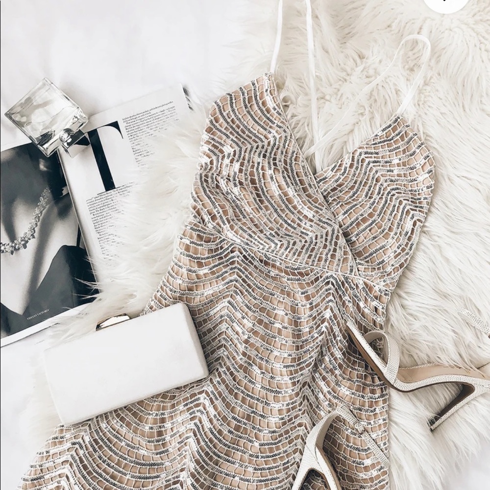 Lulu’s White and Silver Sequin Mini Dress brand new